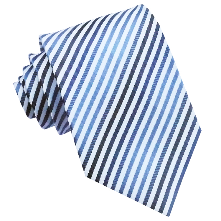 White with Dark & Light Blue Thin Stripes Mens Tie