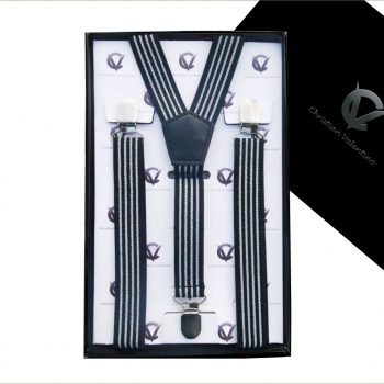 Black With White Stripes Braces Suspenders