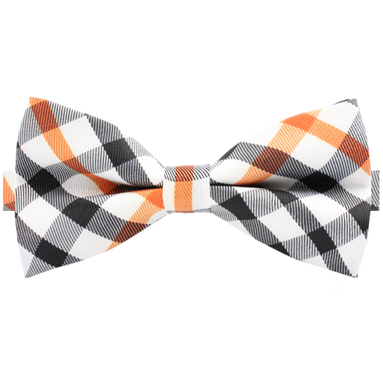 Black, Grey Orange & White Check Bow Tie