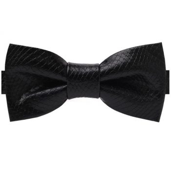 Black Reptile Texture Bicast Leather Bow Tie
