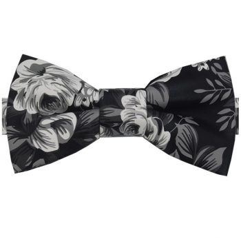 Black & White Floral Bicast Leather Bow Tie