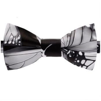 Black & White Monarch Butterfly Bicast Leather Bow Tie