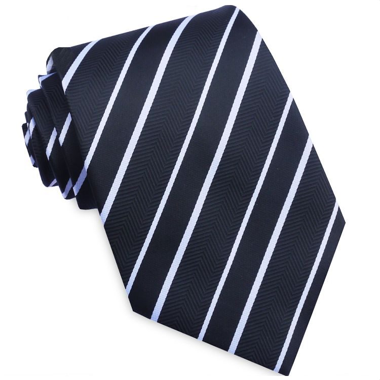Black & White Zig Zag Stripes Mens Necktie