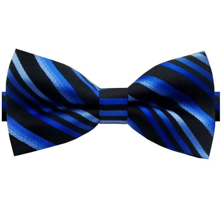 Black with Blue Diagonal Stripes Bow Tie