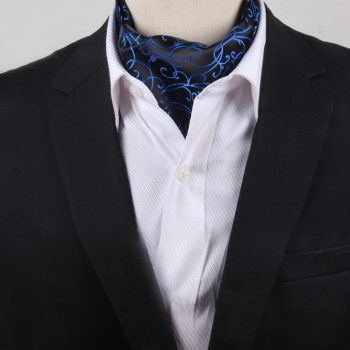 Men’s Black With Blue Swirl Design Ascot Cravat