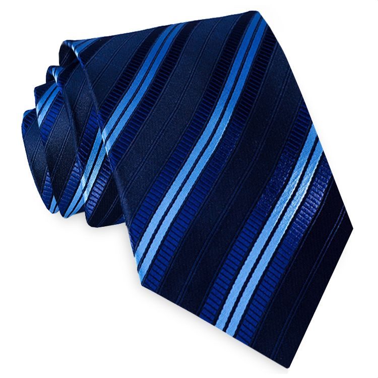 Black with Navy and Sky Blue Stripes Mens Necktie