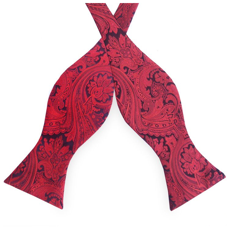 Black with Red Paisley Self Tie Bow Tie