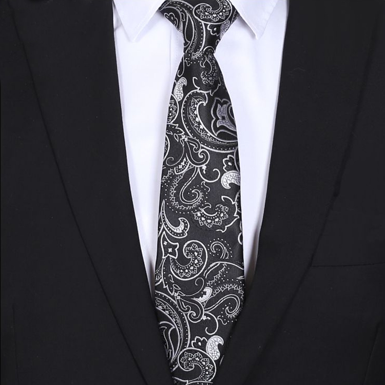 Black with White Floral Pattern Mens Tie