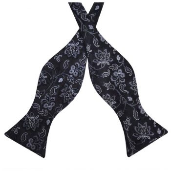 Black With White Floral Pattern Self Tie Bow Tie