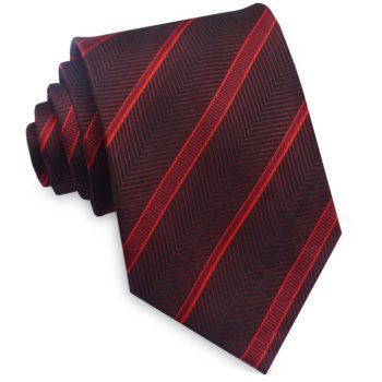 Burgundy With Scarlet And Cherry Red Stripes Mens Tie