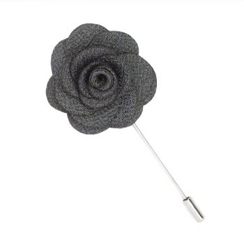 Dark Grey Charcoal Floral Lapel Pin