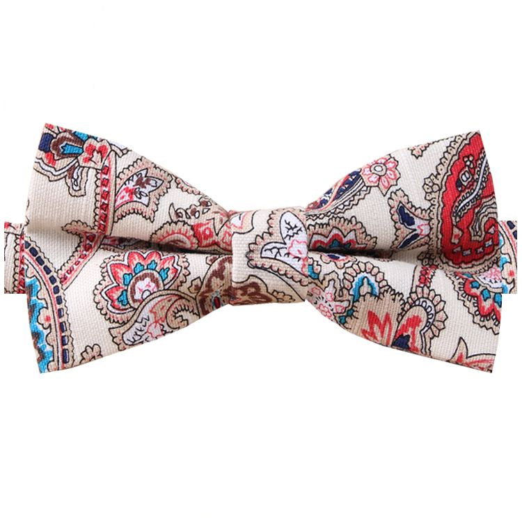 Cream with Red Floral Paisley Bow Tie