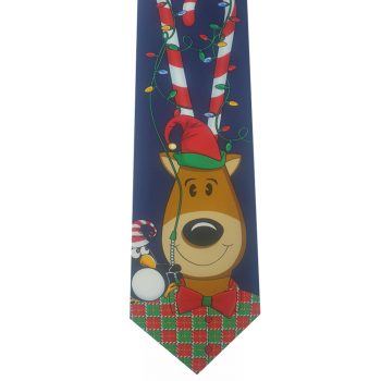 Dark Blue Lights In Candy Cane Antlers Christmas Tie