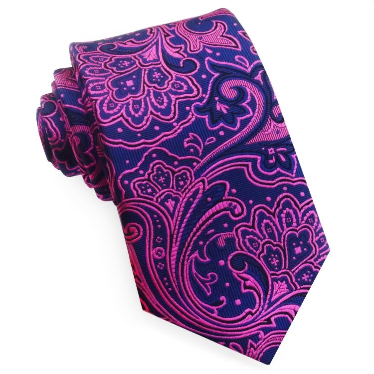Dark Blue with Bright Pink Floral Design Tie