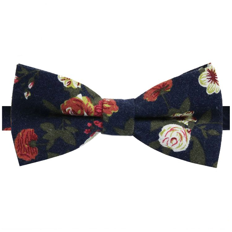 Dark Blue with Roses Floral Pattern Bow Tie
