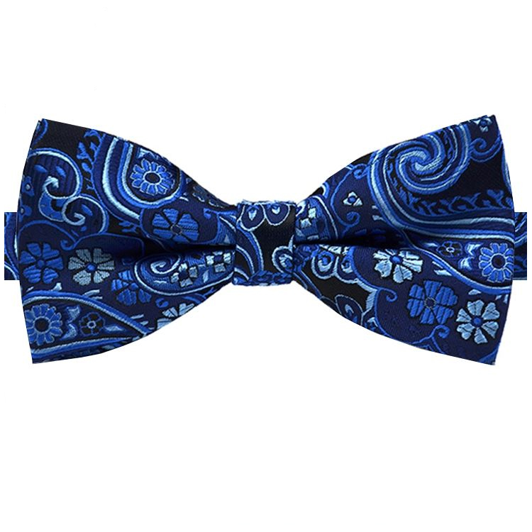 Dark & Light Blue Floral Paisley Bow Tie