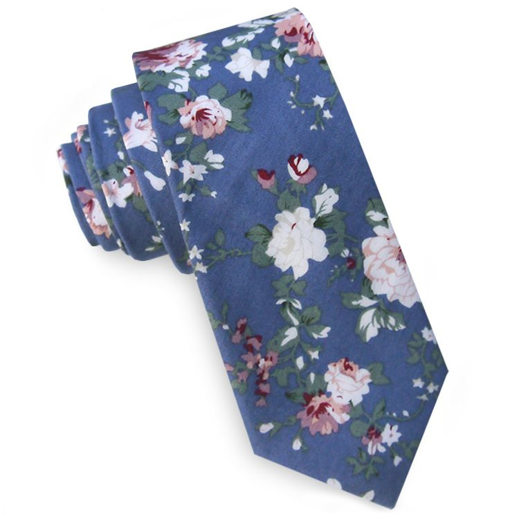 Denim Blue with Floral Men's Slim Tie