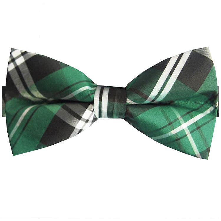 Green, Black & White Tartan Bow Tie