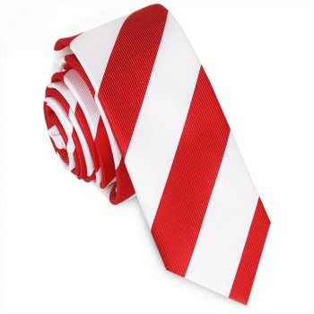 Red & White Stripes Mens Skinny Tie