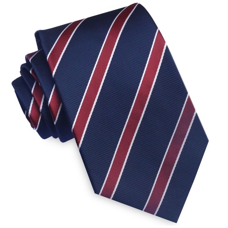 Midnight Blue Scarlet and White Stripes Mens Tie
