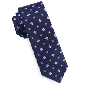 Midnight Blue With Floral Pattern Mens Skinny Tie