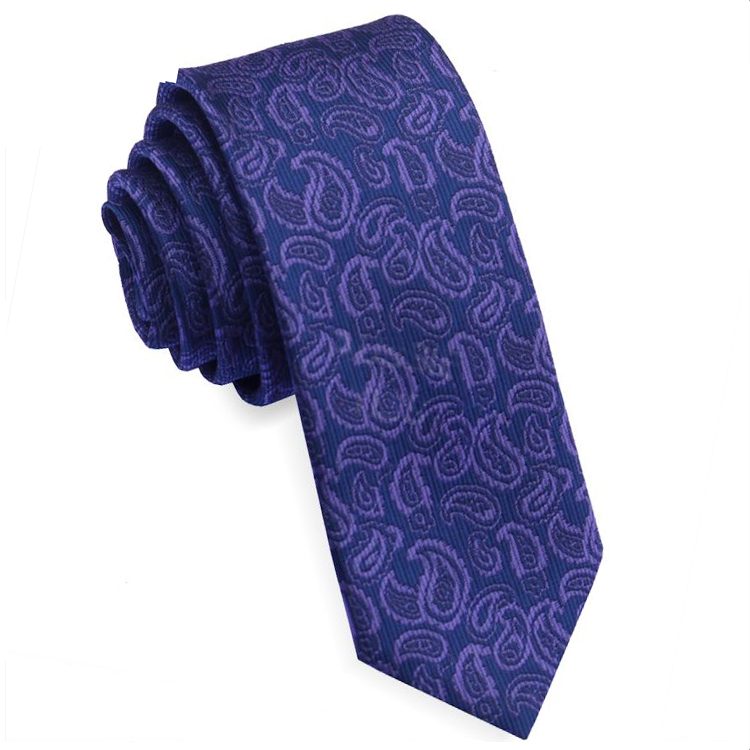 Navy Blue & Purple Paisley Skinny Tie