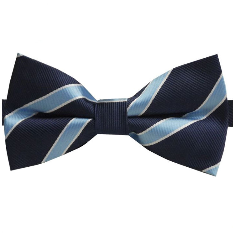Navy Blue with Sky Blue Stripes Bow Tie