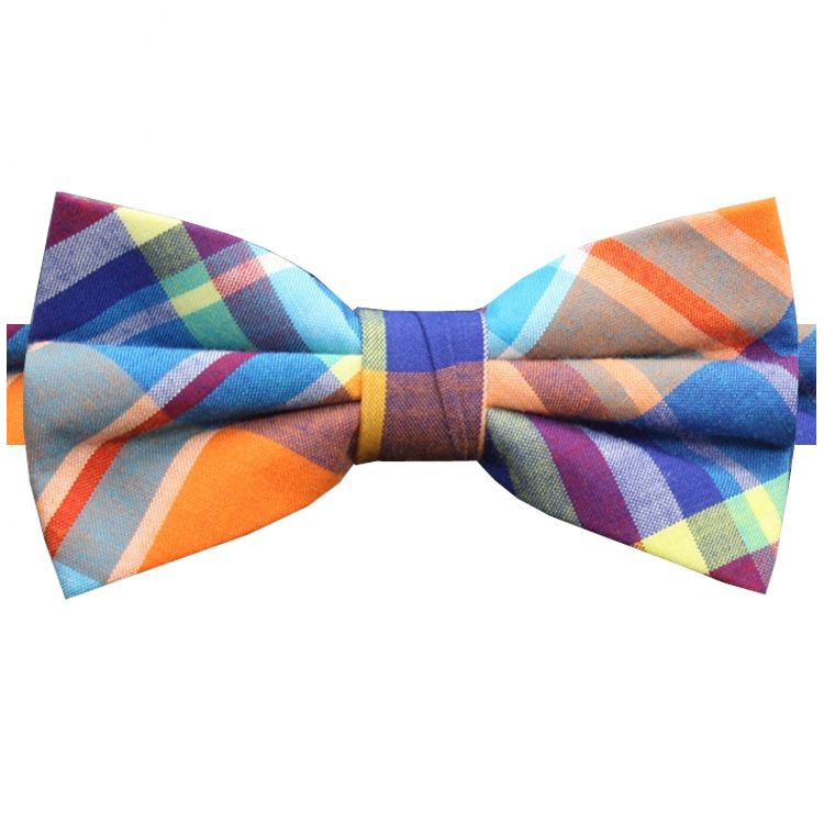 Orange, Light Blue, Yellow & Purple Tartan Bow Tie
