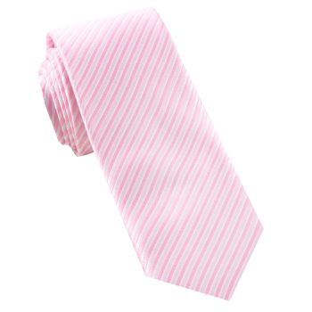 White & Baby Pink Thin Stripes Mens Necktie