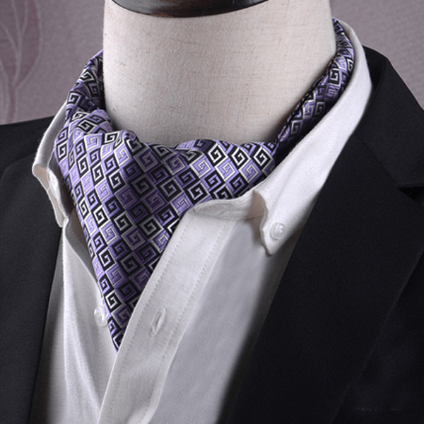 Purple, Black & White Greek Key Ascot Cravat
