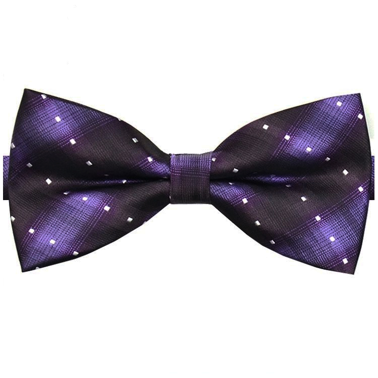 Purple with Dark Purple Stripes & White Polka Dots Bow Tie
