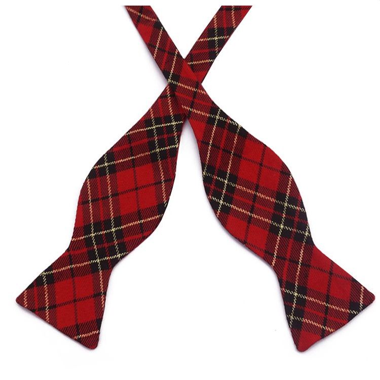 Red, Black & Gold Tartan Self Tie Bow Tie