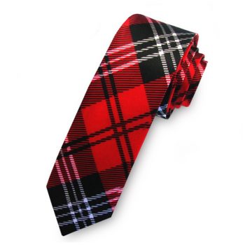 Red, Black & White Tartan Mens Skinny Necktie