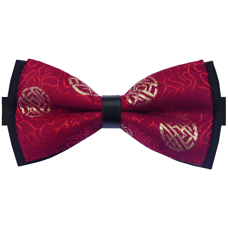 Scarlet Red with Gold Oriental Design Bow Tie