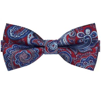 Red With Dark & Light Blue Paisley Bow Tie
