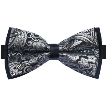 Black & Silver Floral Design Bow Tie