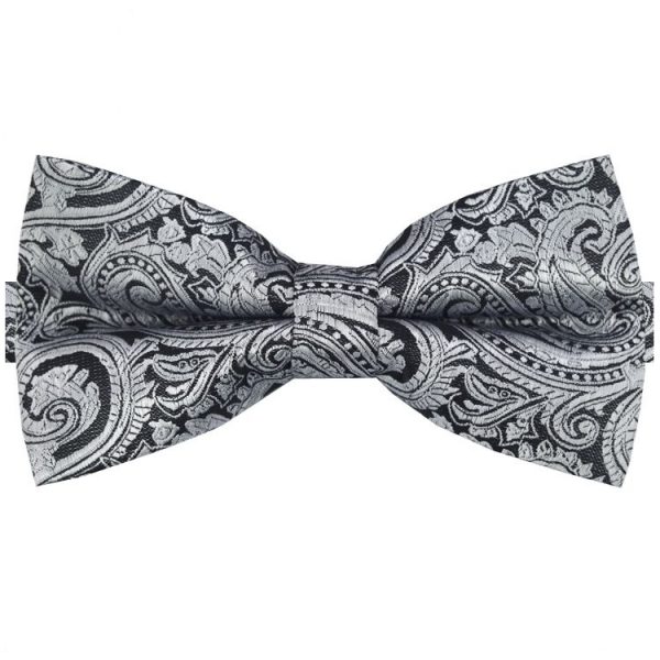 Silver & Black Paisley Bow Tie | NZ Ties