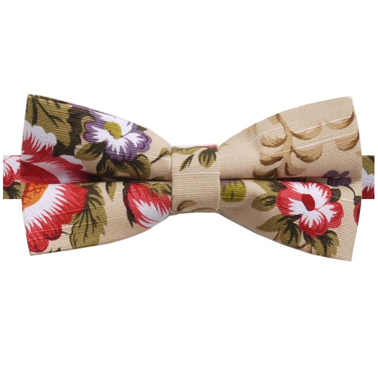 Tan with Multicoloured Floral Pattern Bow Tie