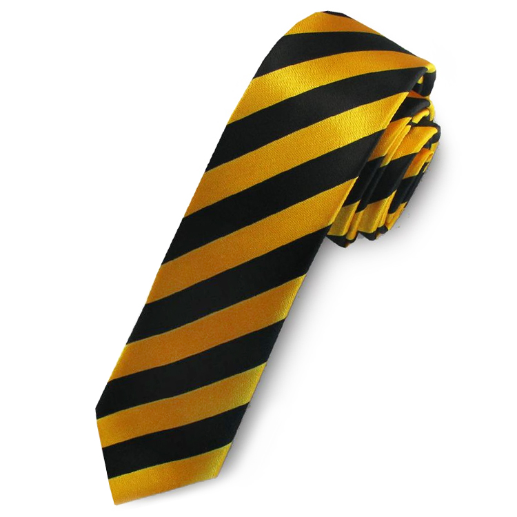 Yellow & Black Mens Striped Skinny Tie