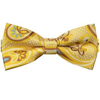 Yellow, Brown, Ivory & Blue Floral Bow Tie