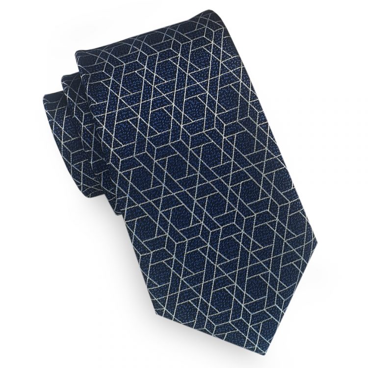 Dark Blue with Hexagonal Pattern Slim Tie