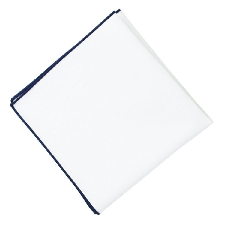 White with Dark Blue Trim Pocket Square