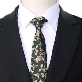 Green With Gold Floral Slim Tie