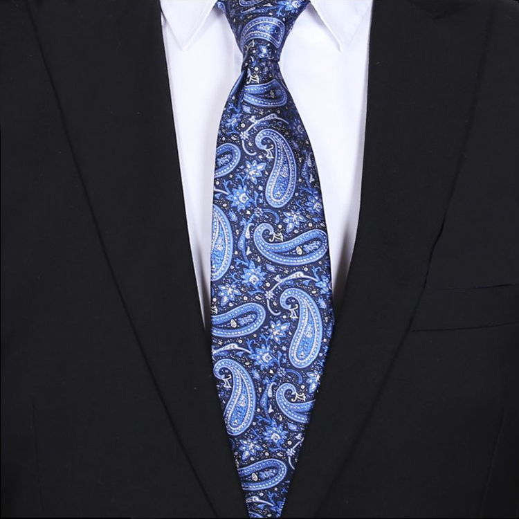Black with Royal Blue and White Paisley Men's TIe