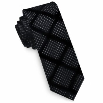 Black With White Speckled Diamonds Pattern Skinny Tie