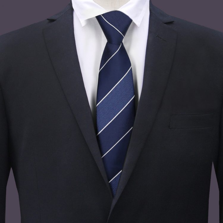 Dark Blue, Mid Blue with Thin White Stripes Men's Tie