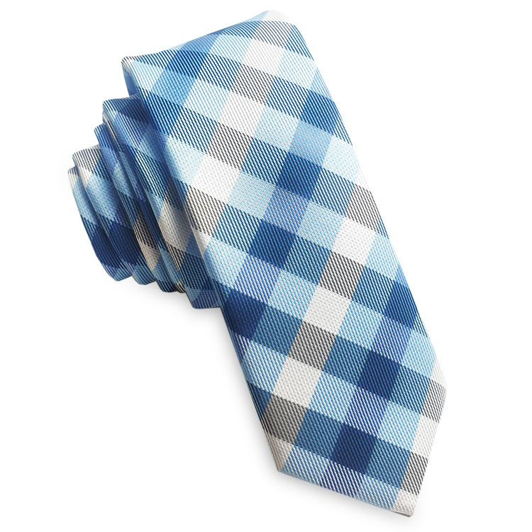 Blue and White Check Skinny Tie