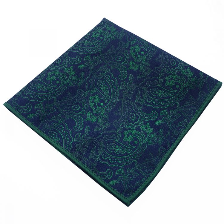 Dark Blue with Green Paisley Pocket Square