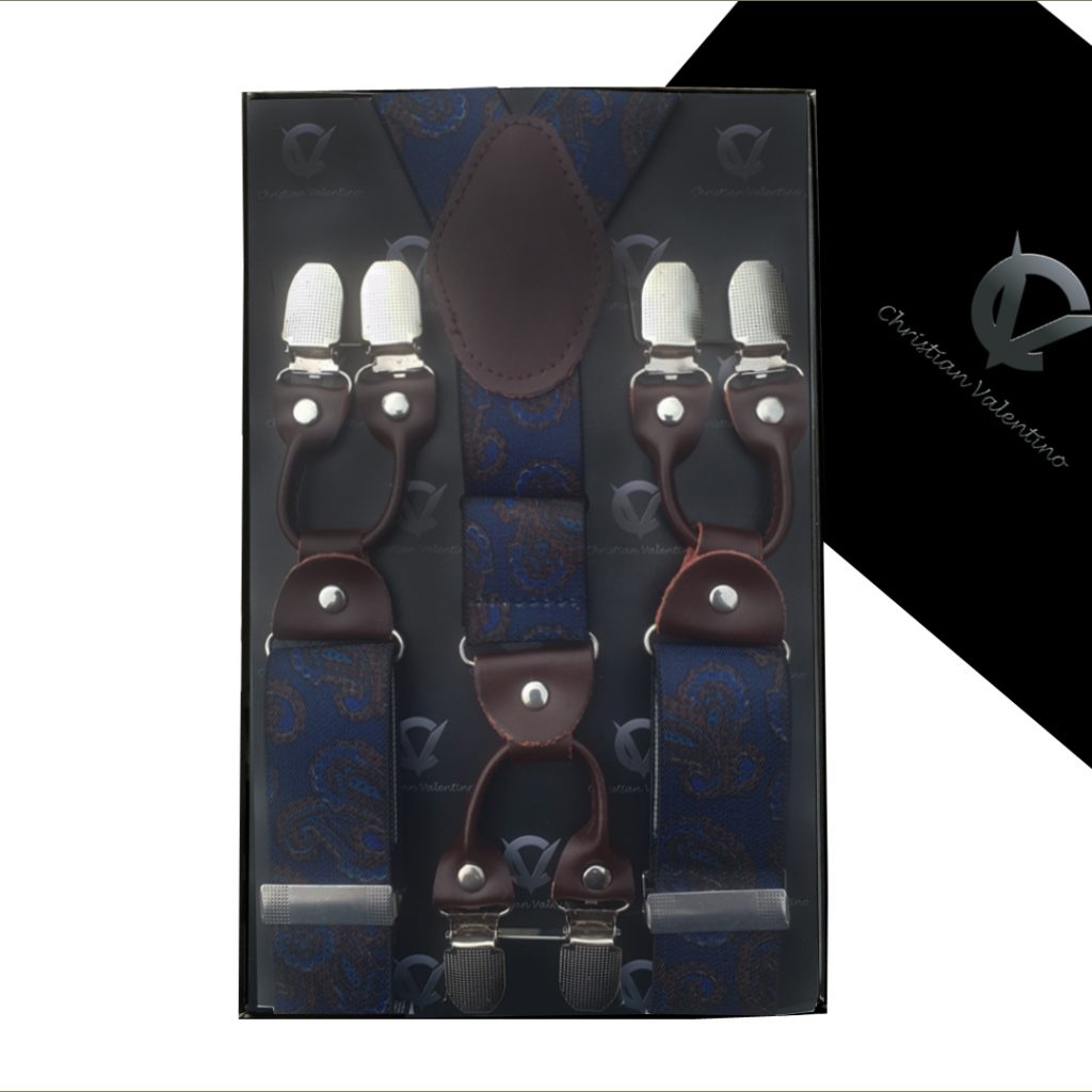 Dark Blue Paisley Leather Attachment 35mm XL Braces