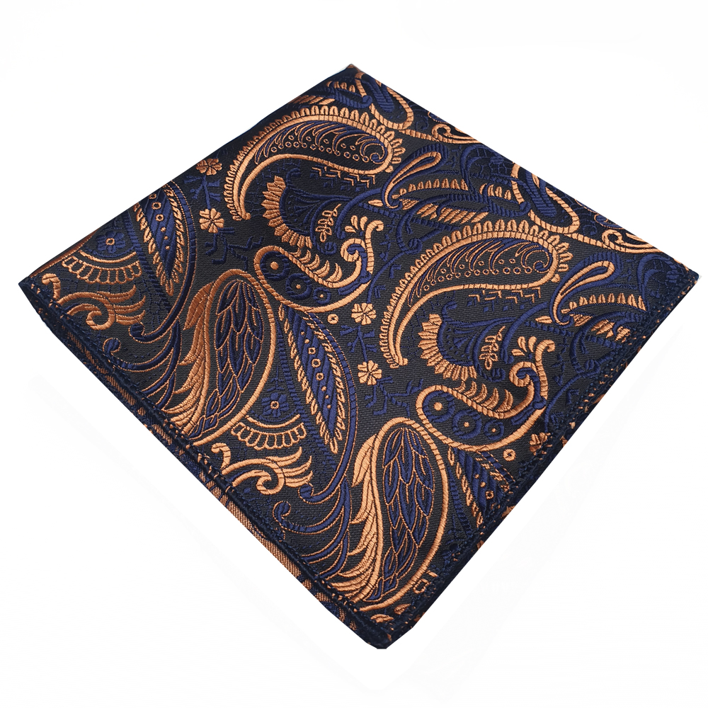 Dark Blue with Gold Paisley Pocket Square